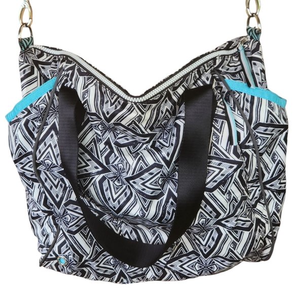 Ivivva Lululemon Black White Turquoise Geometric Design Tote Bag Weekender - Picture 8 of 12